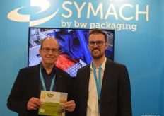 Benno Grimberg von der DLG besuchte den SYMACH-Stand, um für Potato Europe 2025 in Flevoland und 2026 in Lincoln, UK, zu werben. Hier mit Lennard de Ridder von SYMACH.