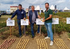 Alexander Mayerthaler von Bavaria Saat (r) im Gespräch mit Fernando Figueroa von Fabeck (Mohr Potatoes) und Christian Steep (Riefling Handel und Verwaltung GmbH)