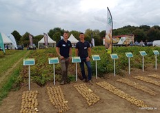 Eoin Gallagher und Guillaume Vincent vertraten das Unternehmen IPM Potato aus Irland. Zu den Rennern im Sortenspektrum zählen u. a. die Mehrzwecksorte Belami sowie Buster. 