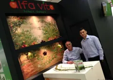 Chatsios Anastasios (right) and his uncle (left) from Alfa Vita. Alfa Vita was founded in 1987 and specialized in global export of Greek kiwi, apricots, peaches, nectarines, plumps, grapes and cherry.