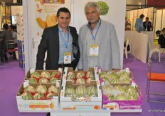Patrick Cluchier and Bernard Chiron promoting the melon grown in Cavaillon, France