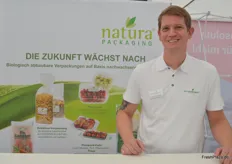 Helge Stenneken von Naturabiomat. Das Unternehmen war erstmalig auf der Messe und bietet unter anderem Mehrzweckbeutel für Obst und Gemüse an. Die Unternehmensgruppe verfügt über einen Sitz in Österreich sowie eine Vertriebsniederlassung in Rheine.